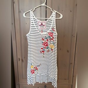 JOHNNY WAS stripe embroidered high low long tank tunic